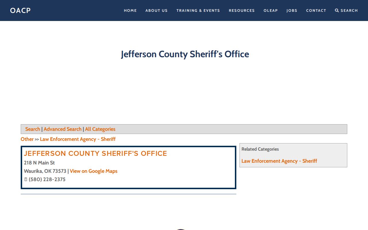 Jefferson County Jail Oklahoma release record contact